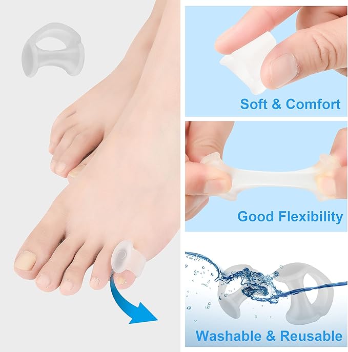 Pinky Toe Separators, Translucent Gel Toe Protector Spreader Small Silicone Toe Spacers, Cushions for Curled Overlapping Separate Toe Correct