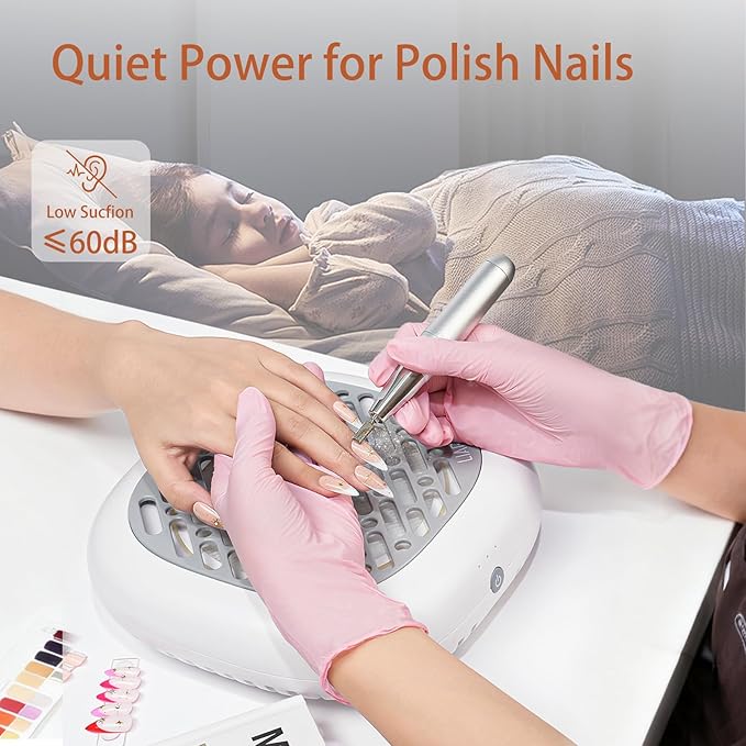 Nail Dust Collector for Nail Tech - 13000RPM Nail Vacuum Dust Collector with 360° Fexible Tube & Reusable Filter - Manicure Dust Cleaner for Acrylic Nail Salon, Home DIY & Crafts