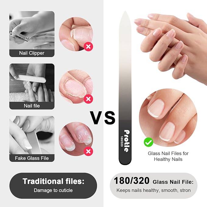 Glass Nail Files for Natural Nails，1Pack Double Sided 180/320 Crystal Nail Filer with Case,Professional Fingernail Files for Women Girls Gifts (Black)