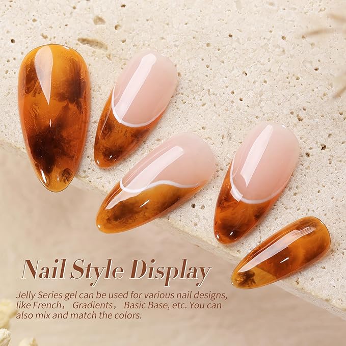 Born Pretty Jelly Gel Nail Polish 6 Colors Fall Winter Translucent Clear Pumpkin Burgundy Wine Red Coral Burnt Orange Grey Amber Brown Gel Polish Sheer Crystal Transparent Halloween Gel Polish Set