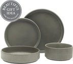Gibson Elite Deerfield 16-Piece Stoneware Dinnerware Set – Soft Grey Reactive - Image 4