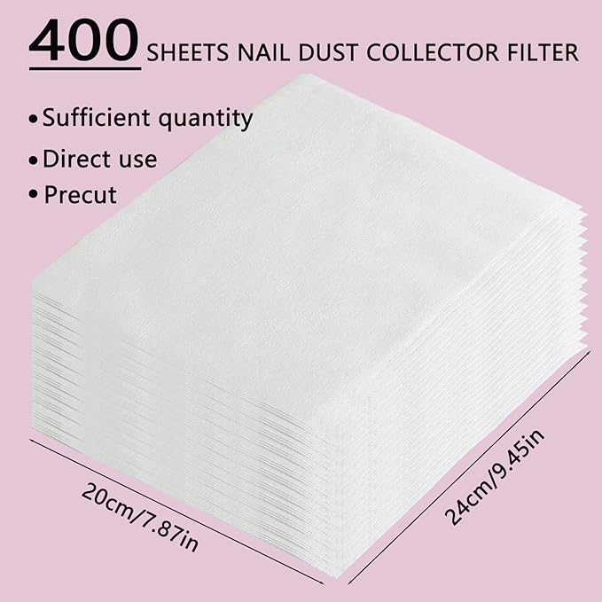 400 Sheets Nail Dust Collector Filter Paper Disposable Nail Dust Filters for Most of Nail Dust Collector Machine Nail Vacuum Dust Collector for Nail Salon Nail Spa Nail Tech Nail Supplies Accessories