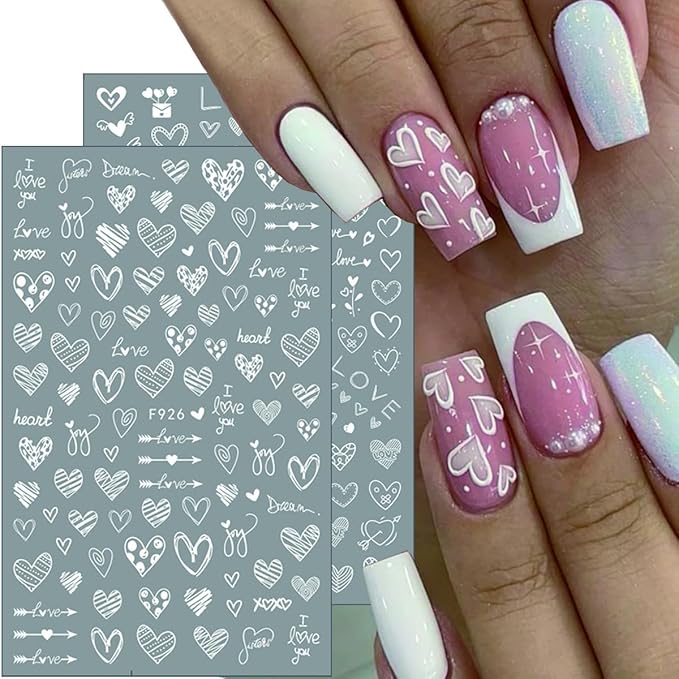 8 Sheets Valentines Nail Art Sticker Red Romantic Heart Nail Decals Personalized Bow Nail Design Stickers Love Letter False Nails Valentines Nail Design Stickers Glossy Nail Art Supplies for Women