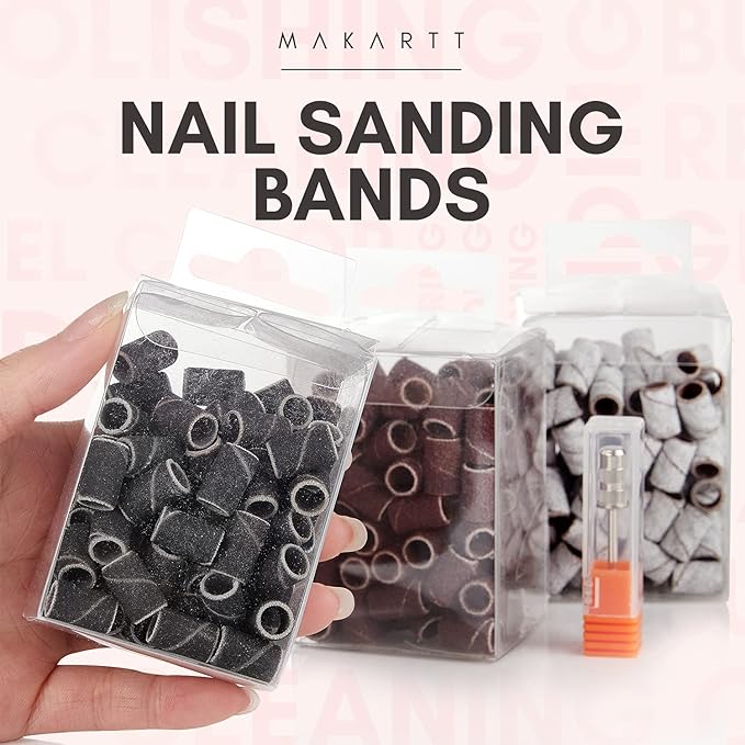 Makartt Nail Drill Bits Sanding Bands - for Nail Drill #80#150#240 Grits 300Pcs File Sanding Bands Zebra Brown Professional Bits Set for Acrylic Nails Gel Manicures Pedicures Tools（Brown,Zebra,Black）