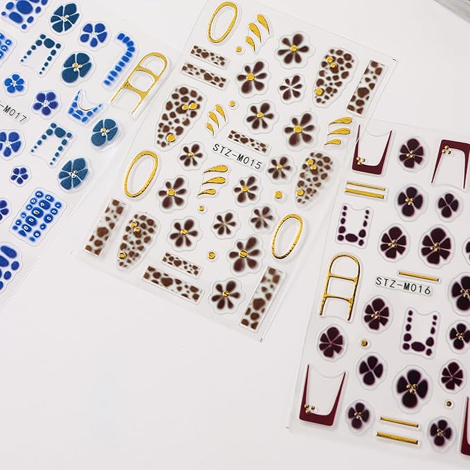 Fall Nail Stickers for Nail Art, 4 Sheets Flower Nail Decals 3D Self Adhesive Manicure Supplies Autumn Winter Nails Design French Tip Nail Art Stickers Flowers Acrylic Nail Decoration for Women Girls