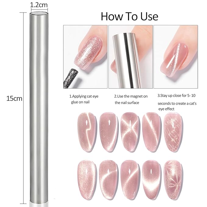 4 Pieces Extra Large Cylindrical Cat Eye Magnet for Nails Double-Head Magnetic Gel Polish Stick Multi-Function Nail Magnet Strong Magic Cat Eye Manicure Design Tool