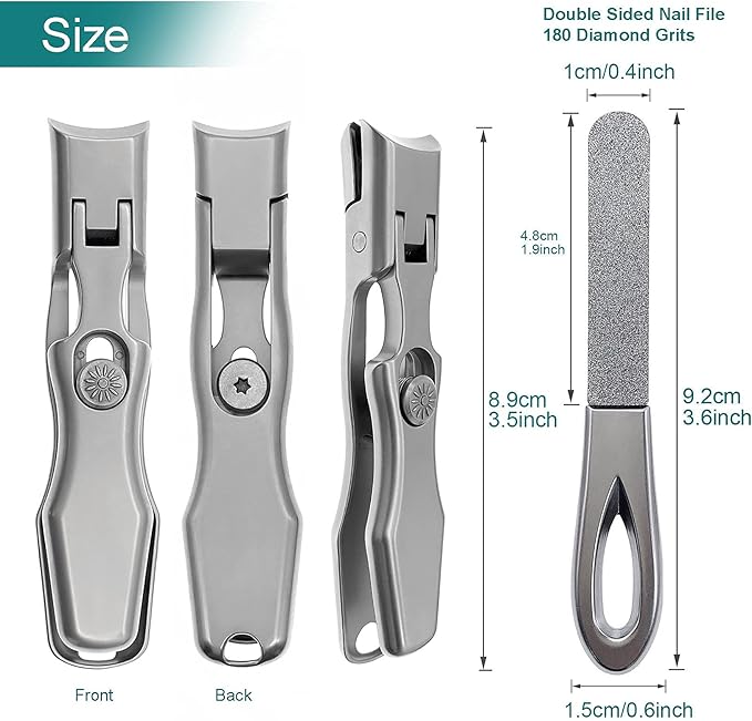 Nail Clippers for Men Thick Nails, Large Wide Jaw Opening Long Handle Heavy Duty Ultra Sharp Toe Nail Clippers with Catcher for Seniors,Adult,Women (Silver with File)