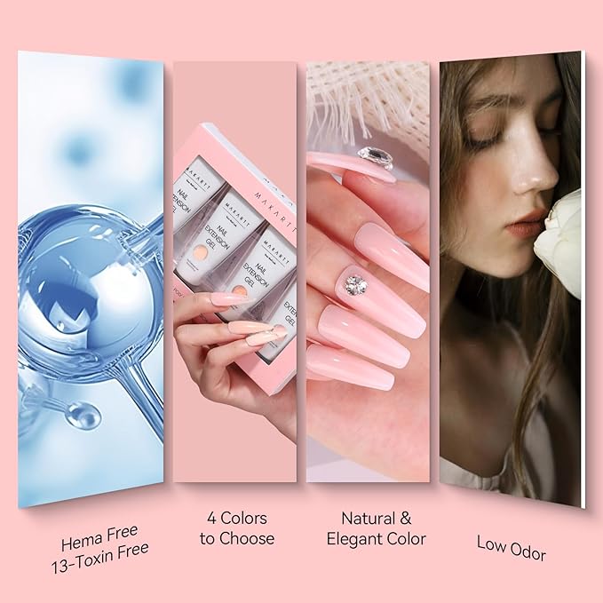 Makartt Poly Nail Gel Set: 4 Nude Pink 15ML, Strong Builder for Extension Strengthener, Long Lasting, Neutral Classic Colors French Manicure Kit Salon Supplies At Home