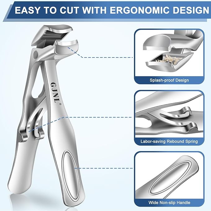Stocking Stuffers Gifts for Men, Toenail Clippers for Thick Toenails, Angled Head Toe Nail Clippers for Seniors Men with Wide Jaw, Heavy Duty Large Fingernail Clippers with Catcher Long Handled