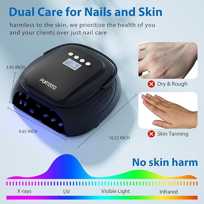 126W Cordless Rechargeable UV LED Nail Lamp, Fast Curing Gel Nail Dryer with 4 Timers, Portable Professional Nail Light for Salon and Home (Matte Black)