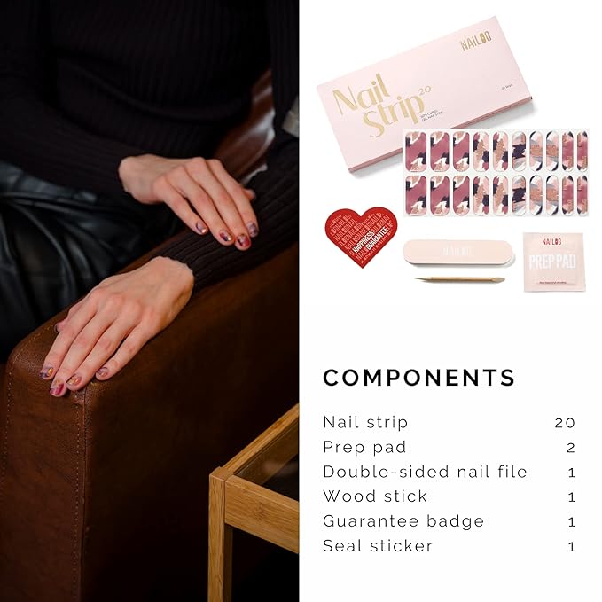 NAILOG Semi Cured Gel Nail Strips 20 Pcs Extra Long Gel Stickers | Buy 2 Get 1 UV Lamp| Long Lasting Nail Wraps with Glossy Gel Finishing, Marble Inkies