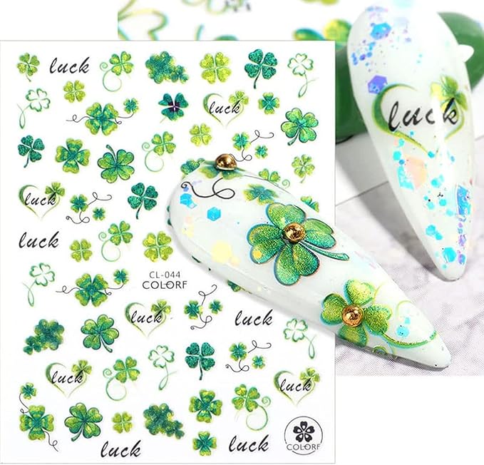 St. Patrick’s Day Nail Art Stickers Shamrock Nail Stickers 3D Self-Adhesive Luck of The Irish Nail Decals Leprechaun Shamrock Nail Deisgn for Women Girls Green Nail Art Supplies Decoration 6sheets
