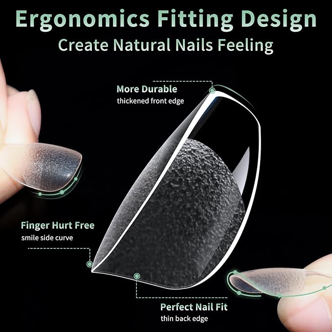 Medium Square Nail Tips, 216pcs Acrylic Fake Nails Gel Nail Tips Soft, Full Cover Pre-Shaped Matte Clear Press on Nails for Extension, Diy at Home Manicure 12 Sizes