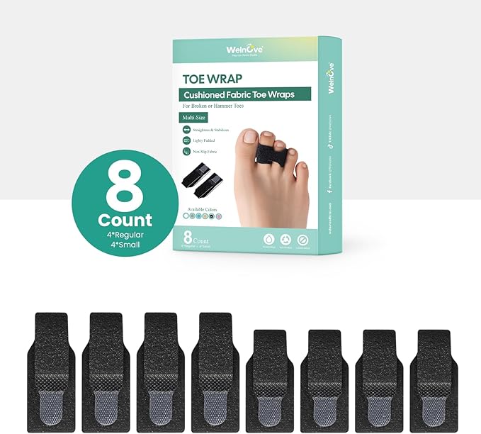 Welnove Hammer Toe Straightener - 8 Pack Broken Toe Wraps - Hammer Toe Corrector for Women - Toe Splints for Crooked Toes, Curled Toes, Bent Toes - (Multi-Size, Black)