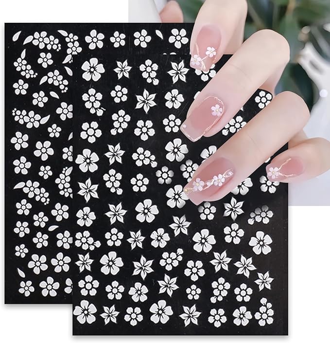 6Sheets Summer Flower Nail Art Stickers 3D Self-Adhesive Holographic Cherry Blossoms Design Nail Stickers Peach Blossoms Nail Supplies for Women DIY Floral Nail Art Decor