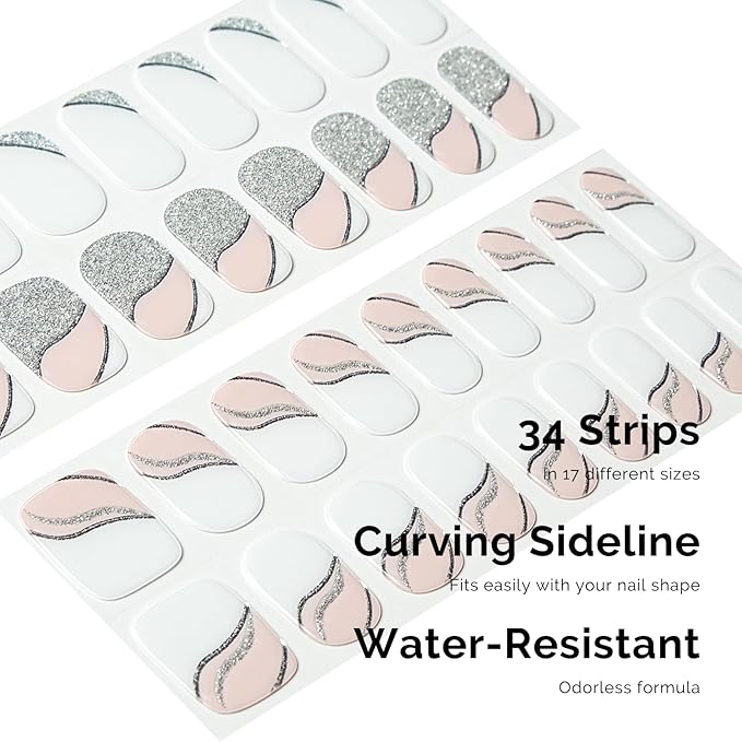 NAILOG Semi Cured Gel Nail Strips 34 pcs| Buy 2 Get 1 UV Lamp | Long Lasting Nail Polish Sticker Wraps with Glossy Gel Finish, Be with You