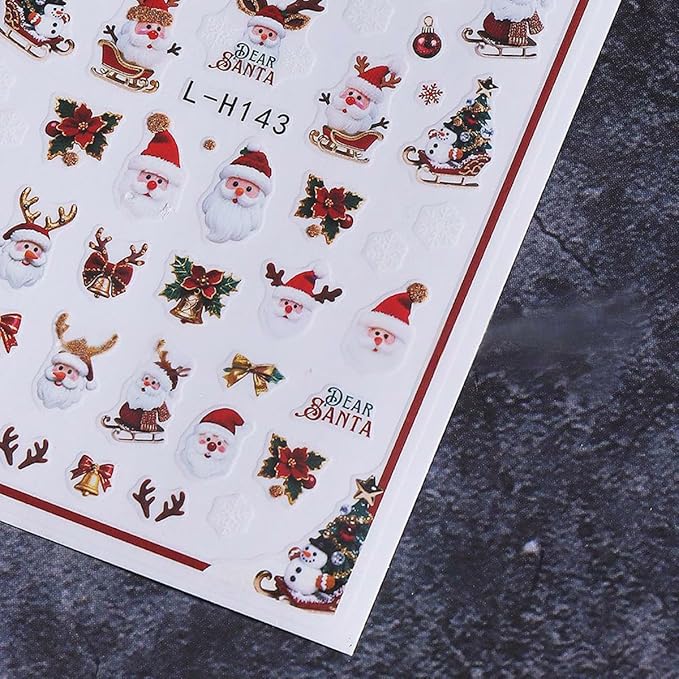 Christmas Nail Art Stickers Decals Santa Claus Christmas Tree 3D Self-Adhesive Xmas Nail Decals Nail Art Supplies 6PCS Gingerbread Man Bell Elk Penguins Design Holiday Nail Stickers for Women Girls