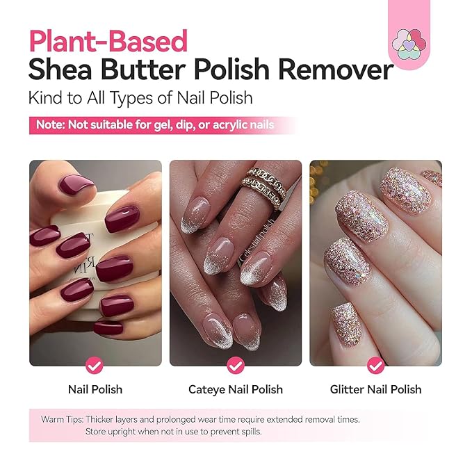 SAVILAND Plant-Based Nail Polish Remover Kit: 6.76 fl.oz Non Acetone Fingernail Polish Remover Shea Butter Nail Remover with Castor Oil VE Cuticle Oil & Nail Removal Tools for All Nail Polish Types