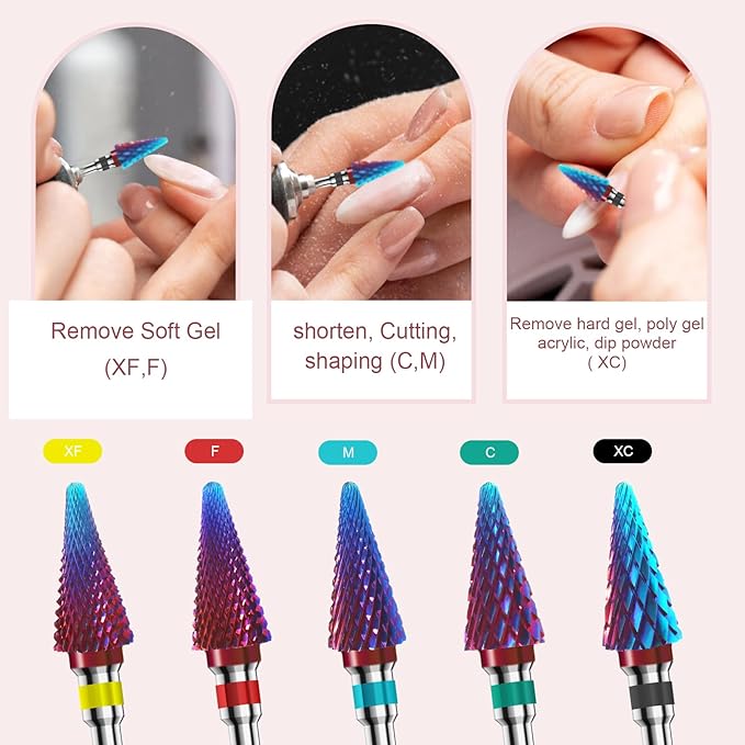 3/32" 2PCS Clean Umberllas Bits Extra Coarse Grit Carbide Cuticle Cleaner Bit for Electric Nail Drills – Professional Manicure Tool for Nail Salons and Home Use (XC Grit. Purple)