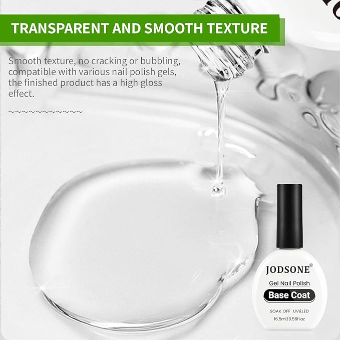 JODSONE 2Pcs 16.5ml Top Coat Base Coat Gel Polish Set No Wipe Clear Long Lasting Need U V Lamp Cured at Home DIY Nail Salon Girl Gift