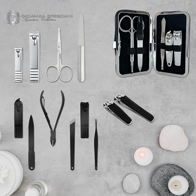 Earth & I 16 pc + Leatherette Case Nail Manicure Kit, Nail Trimmers, Toe Clippers, Toenail Nails Cutter, Mens Care, Mens Travel Toiletries, Manicure and Pedicure Kit for Women & Man