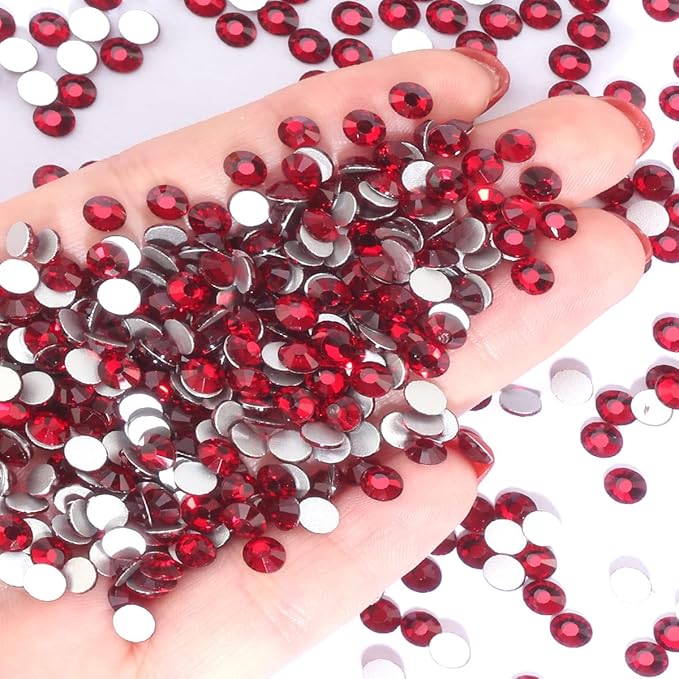 Novani Dark Red Rhinestones 3000Pcs Flatback Crystal Round Loose Gemstones Glass Rhinestones for Crafts Makeup Nail Art Clothes Shoes DIY Decorations(SS6, 1.9-2.0mm)