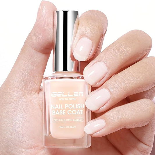 GELLEN 4‑in‑1 Clear Nail Polish Base Coat Sheer Tinted Cream Milky, Ridge Filler For Nails, Nail Strengthener Concealer, Calcium Formula Smoothes Strengthens Nails, Enhances Natural Look, HEMA Free