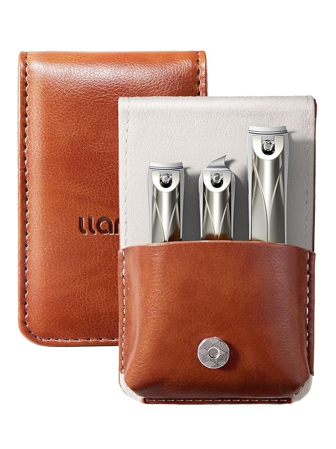 llano Nail Clippers, 3PCS Nail Clipper Set with Fingernail Clippers, Slant Nail Clippers, Professional Nail Clippers for Men and Women, Premium German Steel Nail Cutter with Leather Case