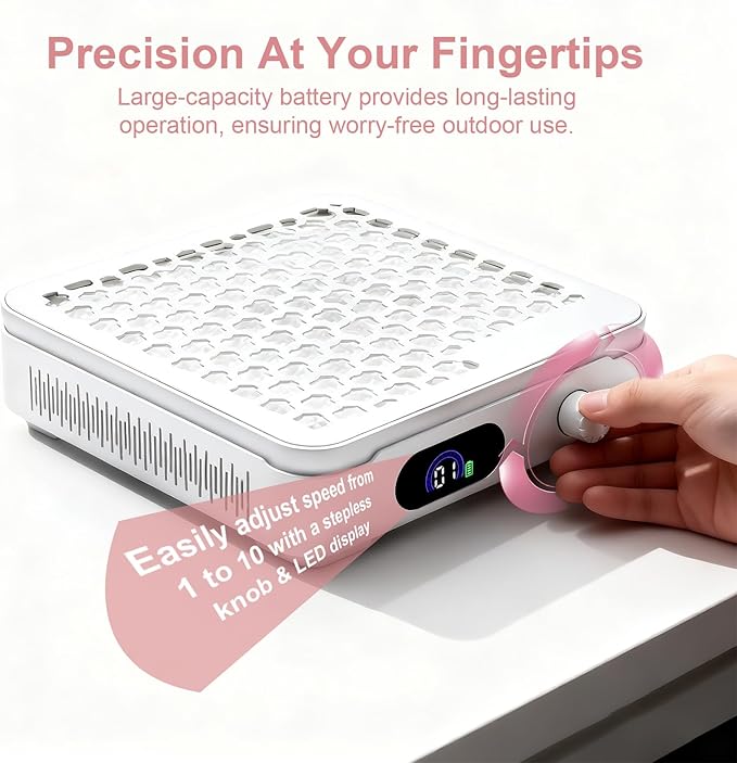 Nail Dust Collector with 10 Speed Settings, Powerful Suction Nail Vacuum, Nail Fan Dust Collector for Beginner, Dust Collector Nail Tech for Acrylic Nail Polishing Manicure Salon Home (White)
