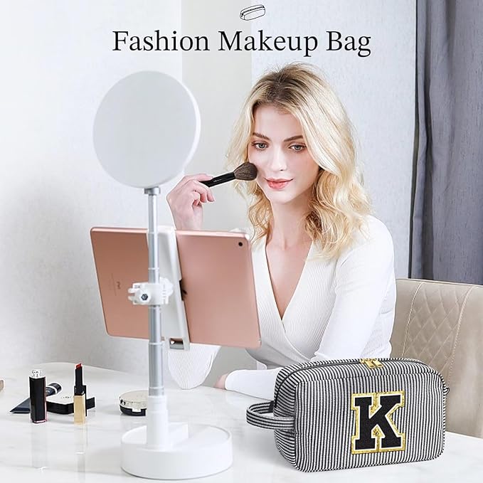 YOOLIFE Teacher Appreciation Gifts - Personalized Women's Makeup Bags, Monogram Initial Black