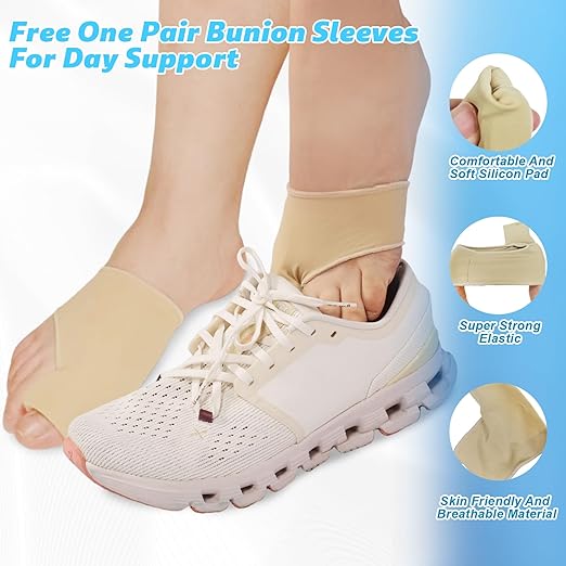 Bunion Corrector With Silicone Inner Pad for Women Men Big Toe Orthopedic Bunion Splint for Hallux Valgus Pain Relief Hammer Toe Straightener for Day Night Support-1 Black (Free 2 Bunion Sleeves)