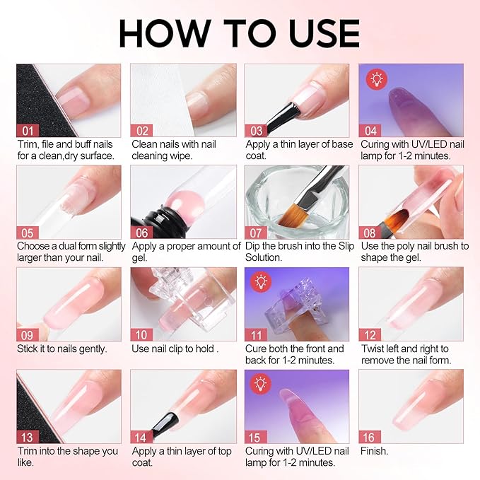 COSCELIA 41pcs Poly Nail Gel Kit Starter Kit with U V Light and Drill, 15 Colors 16ML Nail Extension Gel for Beginners with Everything Fall Colors Professional Nail Lamp DIY Gifts for Women
