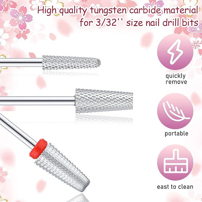 Outus 3 Pieces Nail Carbide 5 in 1 Tapered Barrel Carbide Nail Drill Bit Set, 3/32 Inches Cone Shape Bit for Acrylic or Gel Remover (Silver)