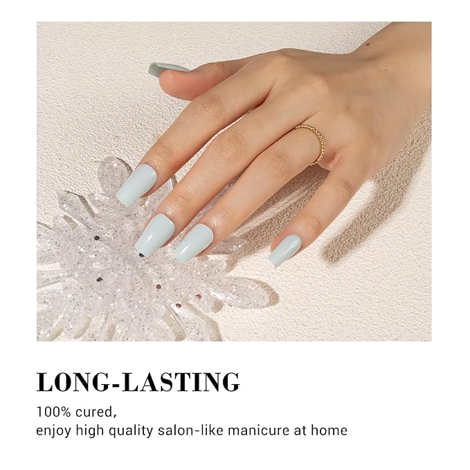 MelodySusie 30PCS Semi Cured Gel Nail Strips (Powder Blue), Works with Nail lamp, Salon Quality, Long Lasting, Easy to Apply and Remove - Includes 2 Prep Pads, Nail File and Wooden Stick