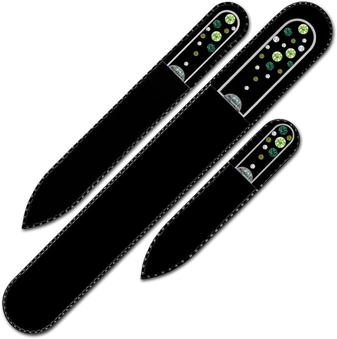 Mont Bleu Set of 3 Glass Nail Files Hand Decorated with Crystals - Handmade - Czech Tempered Glass