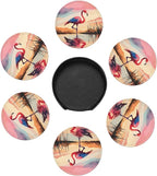 6 Pcs Pink Cute Flamingo Modern Art Boho Leather Coasters - Image 7