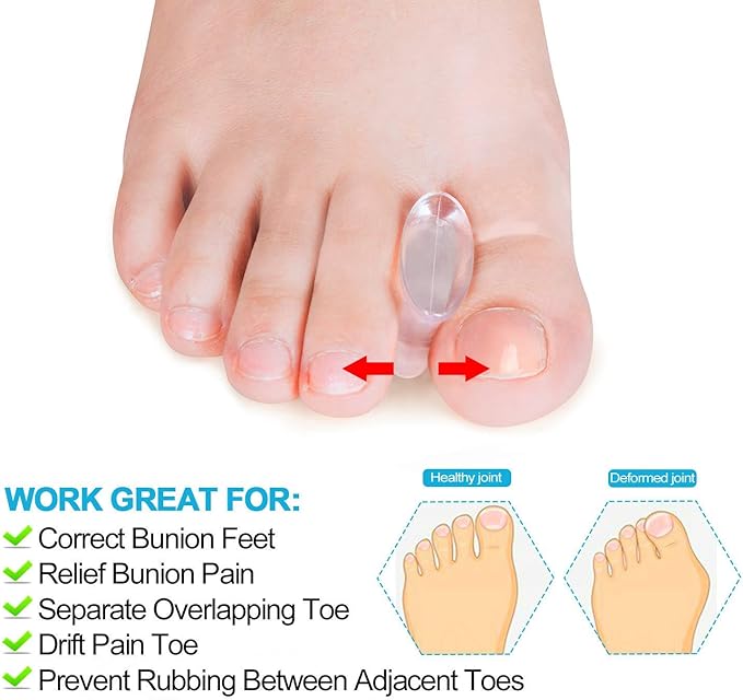 Povihome 8 Pack Gel Bunion Corrector and Toe Spacers Separators and Straightener Orthotics (4/10''Thick) for Sports Activities, for Men and Women Overlapping Toes, Bunion Pain Relief - Small Size
