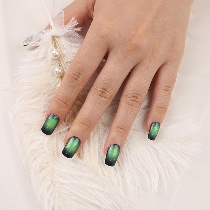 MOMSON Semi Cured Gel Nail Strips - 20 Real Gel Nail Polish Stickers/Full Nail Wraps - Art Manicure Kits for DIY at Home, Salon-Quality, Easy to Apply & Remove (Firefly Green)
