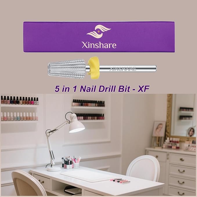 Nail Drill Bit 5 in 1 Multifunctional Drill Bit Carbide 2 Way Rotate Use for Both Left and Right Handed, Fast Remove Acrylic or Hard Gel, Manicure Nail Drill Machine,Extra Fine