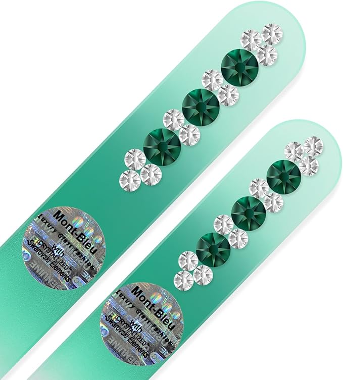Nail Care Gift Set - Mont Bleu Set of 2 Glass Nail Files Hand Decorated with Crystals - Handmade Gifts - Czech Glass Nail Files Set - Crystal Glass Nail File for Women - Beauty Nail File