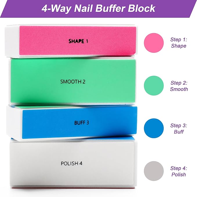 10 PCS Nail Buffing Block, 4 Way Nail Buffer Block Nail File Block -Shape & Smooth & Buff & Polish Professional Nail Files and Buffers 120/240/600/3000 Grit for Natural/Acrylic Nails Buffing Shinning