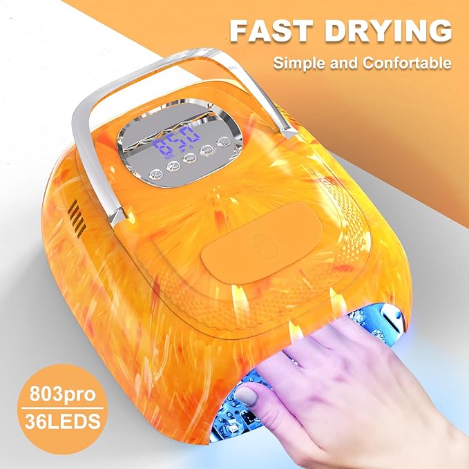 LimeGirl Cordless Nail Lamp, 72W Powerful UV LED Nail Dryer with Replaceable Lamp Beads & Battery, UV Light for Gel Polish, Rechargeable & Portable for Salon & Home (Rendering Orange, One Battery)
