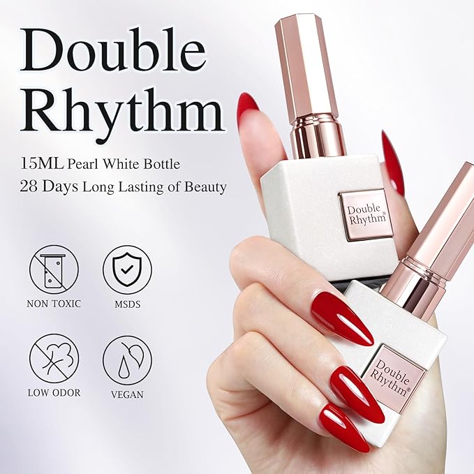 Double Rhythm Gel Polish 15ML Jelly Sheer Pastel Light Milky Color Pearl White Bottle 1 PC 0.5 OZ Full Size Nail Art Salon at Home (Pink Glitter-D1379)