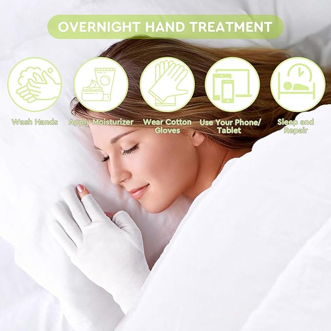 4 Pairs Cotton Moisturizing Gloves Touchscreen - 100% White Cotton Gloves for Dry Hands Eczema Sleeping Overnight Lotion Spa Treatment - Moisturizing Night Gloves