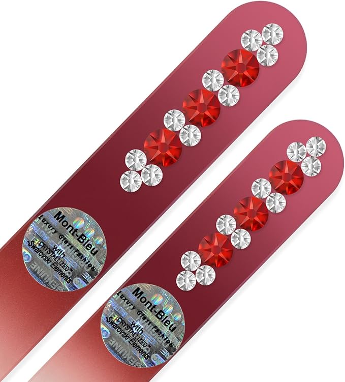 Premium Glass Nail File for Women - Mont Bleu Set of 2 Glass Nail Files Hand Decorated with Crystals - Handmade Gifts - Crystal Nail Files for Natural Nails - Fingernail Nail File