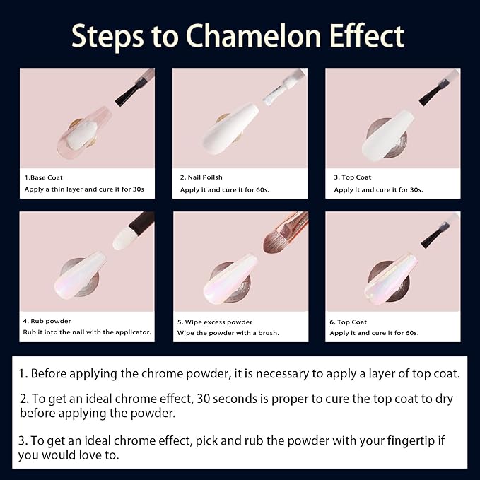 Allstarry Chameleon Chrome Nail Powder, Color-Shift Nail Powder Pigment Glitter Dust Magic Chameleon Mirror Effect Aurora Chrome Effect for Gel Polish Nail Art Decoration-Dark Hearts