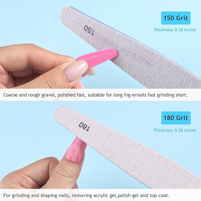 Nail Files For Natural Nails,6 Pcs Nail File And Buffer Set Emery Nail Filer Professional Fingernail Files 100/180/240/150/220/280/1000/4000 Grit Nail Files For Women,Manicure Salon Tool