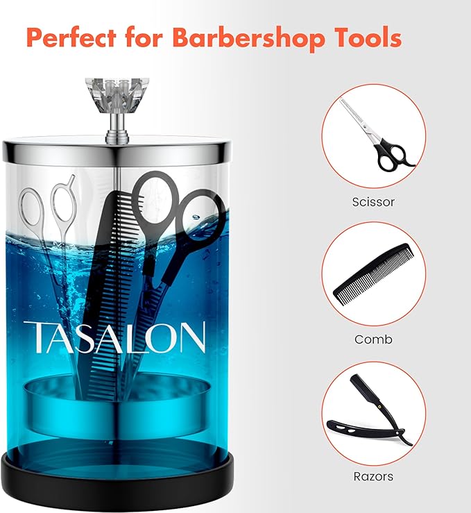 TASALON Barber Jar Pack of 1 - 25 oz Stainless Cap and Glass Jar with Removable Basket, Salon or Nail Spa
