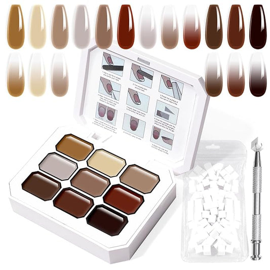 Gradient Painting Gel, 9 Colors Ombre Gel Nail Polish Almond Cream Brown for Pigment Pat Aura Nails French Manicure Soak Off UV Home Salon DIY Nail Art Coconut Latte
