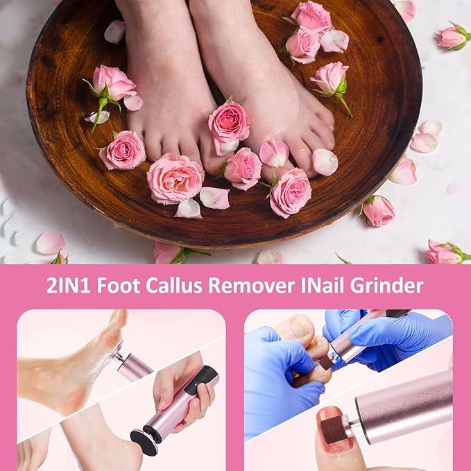 Electric Callus Remover for Feet, 6-Speed Pedicure Tool with 2-in-1 Rechargeable Foot File Callus Remover with USB Charging & 3 Types of Sandpaper, Dead Skin Remover for Dry Cracked Heels (Pink)